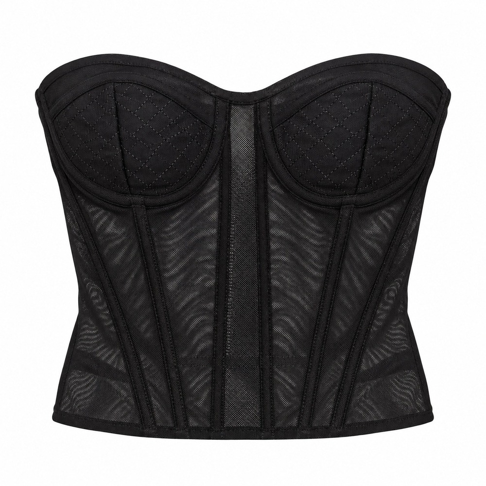 Forever 21 Mesh Strapless Bustier Top Women S Black Boned Back Zip